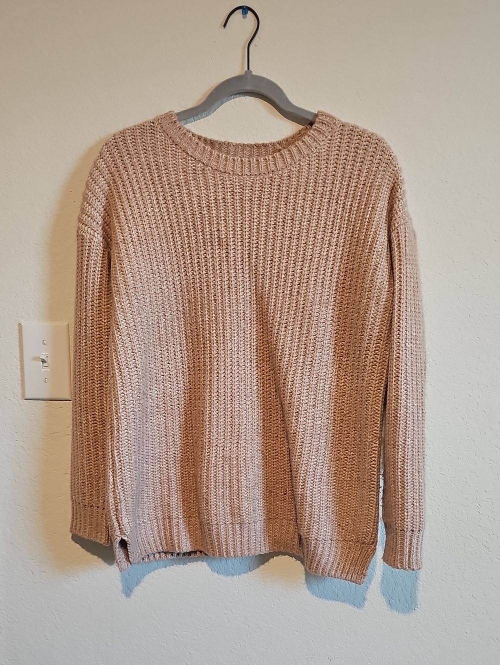 Women's Ribbed Crewneck Sweater in Light Beige